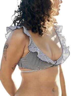 NWOT Aerie Seersucker Ruffle Longline Triangle Bikini Top, Sz Medium